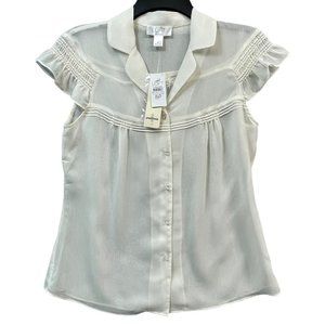 NEW Ann Taylor Loft Blouse Womens 8P Petite Ivory Sheer Cap Sleeve Shirt Top